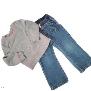 Toddler Outfit Size 2T Fall Winter Warm Cozy Hot Pink Trim Sweatshirt and Jeans